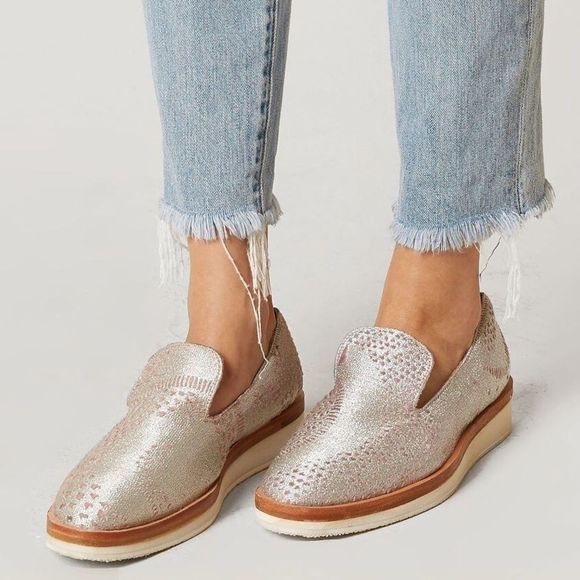 Free People Anthropologie silver Loafer 38 - Picture 1 of 14